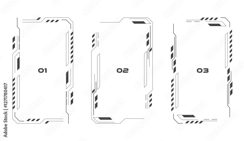 Poster Technology HUD frames collection. Modern futuristic cover set. User interface control panel vector elements flat design on white background. Digital screen window. Tech vector illustration