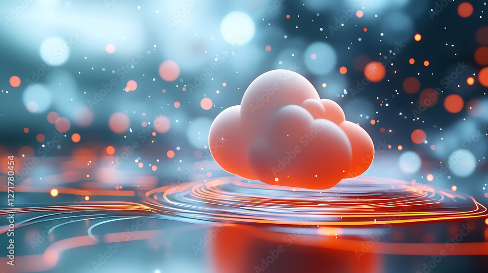 Poster massive data transfer illustrated as glowing streams in a digital environment with a cloud focus abs