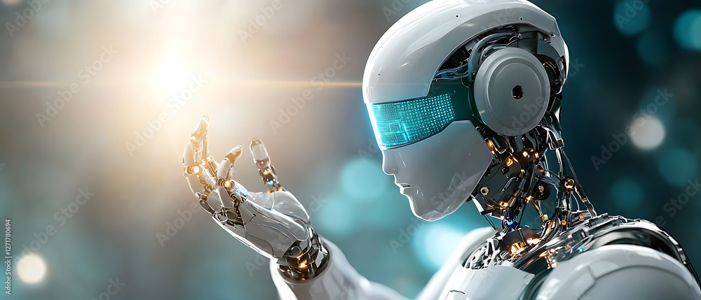 Poster innovative robotic arms demonstrating ai-powered machine learning capabilities in a futuristic techn