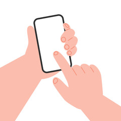 Mobile. Hands using smartphone A blank smartphone screen mockup.