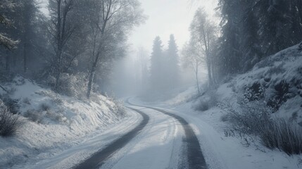 Obraz premium Snowy Road in Forest