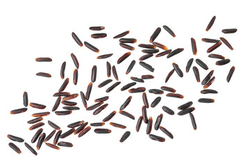Black wild rice isolated on white background close up. Top view. Flat lay