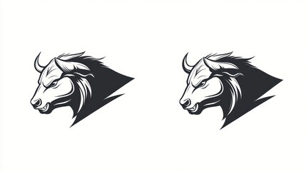 Two stylized bull heads, profile view, graphic design, logo potential