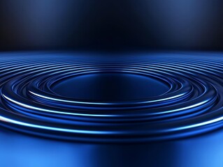 Fototapeta premium Concentric Rings Surface Metallic Blue Abstract Background Futuristic and Modern Graphic Presentation Element