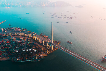 aerial view of suspension bridge in Hong Kong during daytime