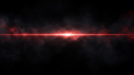 A vibrant red light beam cutting through a dark, smoky background.