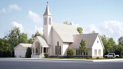 White Church Exterior on Sunny Day