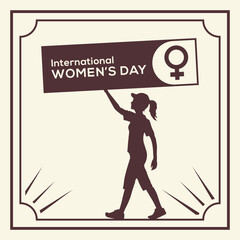 Obraz premium Silhouette of a Woman Holding an International Women's Day Banner in a Minimalist Design