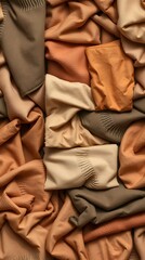 A seamless pattern featuring a variety of textured fabrics, realistically rendered using digital painting techniques and showcasing a rich palette of muted earthy tones, arr.