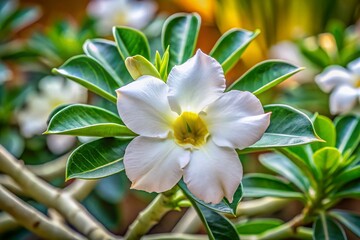 Fototapeta premium Desert Rose, Adenium Obesum, Succulent Plant, White Flower, Caudex