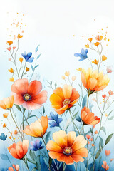 A vibrant floral watercolor frame perfect for spring-themed events like Easter, Valentine's Day, or weddings, featuring ample copy space for greetings or messages.