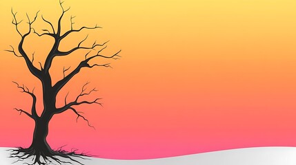 Obraz premium Bare Tree Silhouette Against Warm Sunset Sky