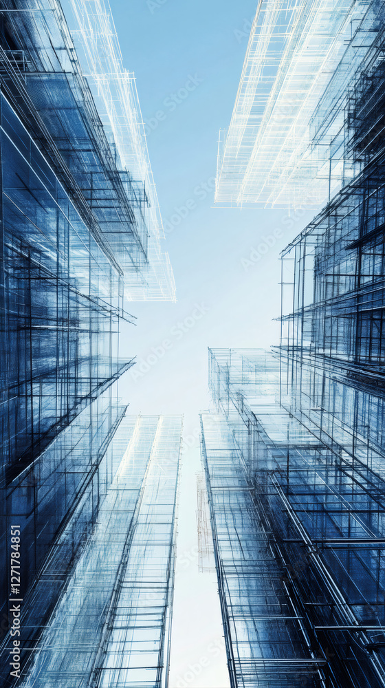 Leinwandbilder low angle view of abstract architecture skyscrapers with visible framework reaching for the sky
