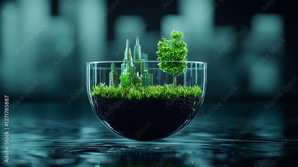Poster futuristic holographic environmental data dashboard displaying pollution levels ecosystem progress a