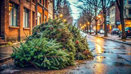 Fototapeta premium Discarded Christmas Trees on Curb: Annual Holiday Waste Removal