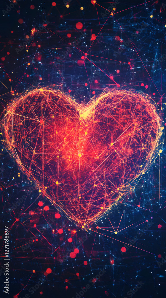 Leinwandbilder plexus effect creating a heart shape with glowing lines and dots, symbolizing love, connection, and 