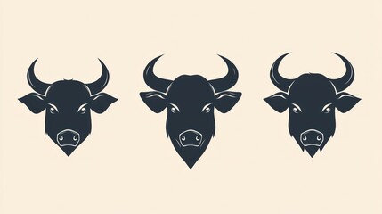Silhouettes of bull heads, graphic design, vector art, for logo or print