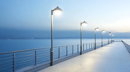 Obraz premium Serene Evening Pier Lights Over Calm Ocean Waters