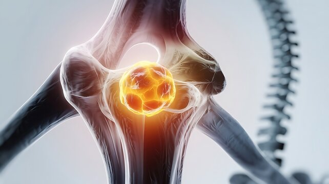 Hip bone cancer or tumor, one side pain. 3d illustration