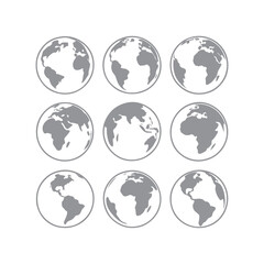 Simple Earth Icons with Editable Stroke - Vector Illustrations for Logos, UI, and Web Design