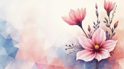 Obraz premium Elegant Watercolor Flowers with Geometric Background