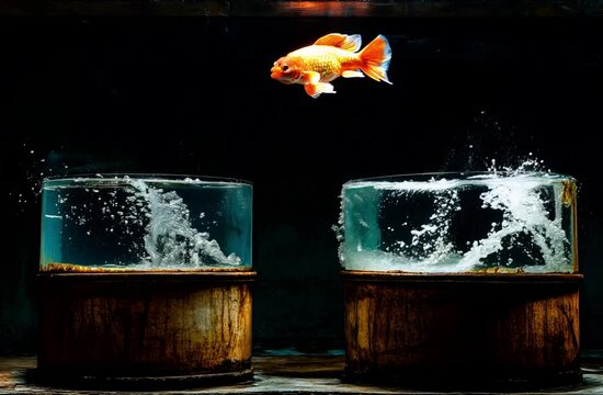 Fish jumping to change fish tank
