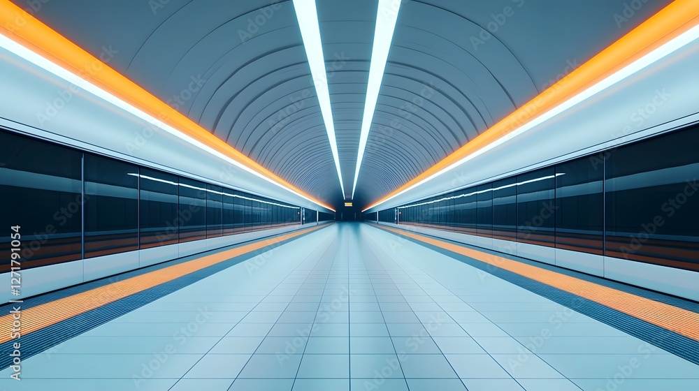 Poster futuristic train station with sleek glass platforms illuminated digital pathways and smooth curves a