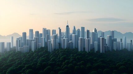 Fototapeta premium Futuristic smart university campus featuring interconnected high rise buildings green spaces and advanced the future of sustainable integrated campus design and urban development