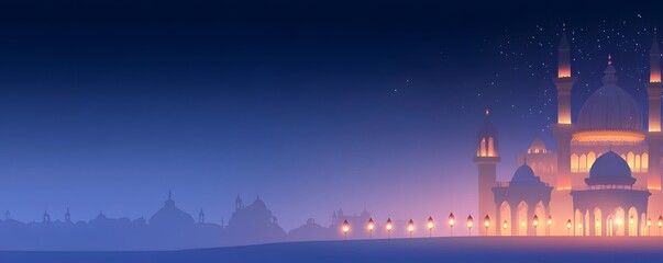 Naklejka premium Illustration showing a beautifully lit mosque at night during ramadan