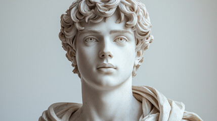 Marble statue of a young man showcasing detailed craftsmanship in a well-lit gallery setting