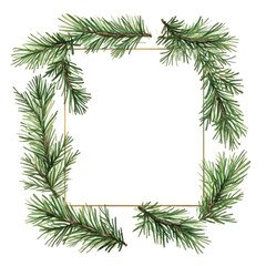 Watercolor Evergreen Frame Festive Winter Design Elegant Nature