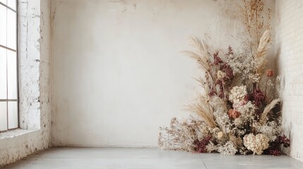 Dried flower arrangement in empty room