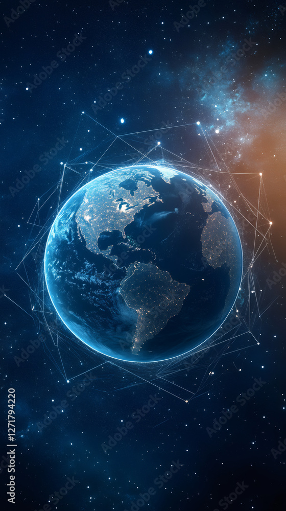 Leinwandbilder planet earth rotating in space with network connections surrounding it, representing global communic