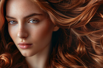 Fototapeta premium Woman receiving a hair styling treatment at a salon, generative ai