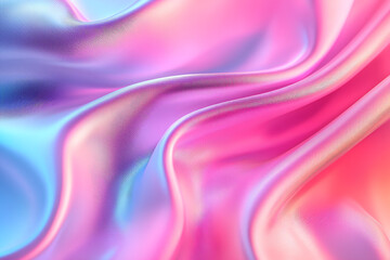 Obraz premium Holographic iridescent fabric with flowing waves in pink and blue hues, creating dreamy and vibrant atmosphere. Perfect for artistic and creative projects