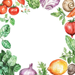 Vibrant Watercolor Vegetables and Fruits Frame Fresh Ingredients Design