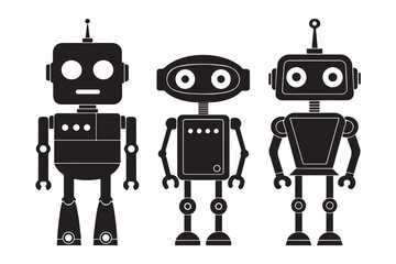 Minimalist robot silhouettes in black on white background