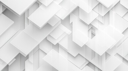 An abstract composition featuring overlapping white geometric shapes creating a modern, minimalist aesthetic.