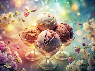 Double Exposure: Three Ice Cream Scoops - Chocolate, Rum Raisin, Vanilla