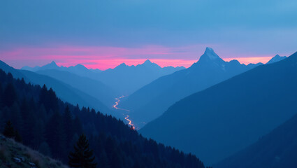 Blue Hour Mountain Landscape with Cool Tones