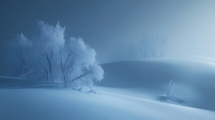 Obraz premium Frosty Trees Stand Alone In A Snowy Winter Landscape