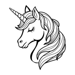 Cute unicorn outline for coloring illustration 