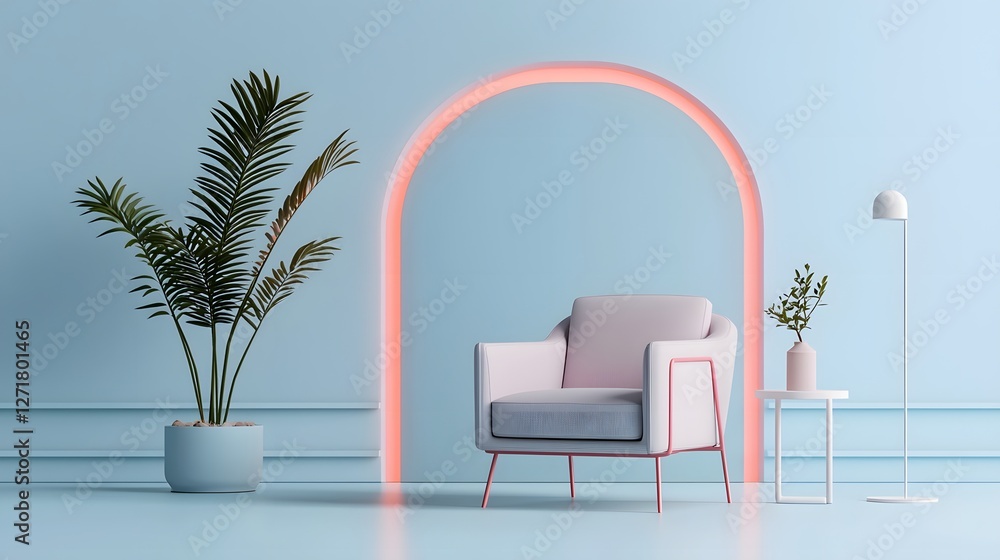 Aufkleber holographic interior design visualization featuring floating 3d furniture models in a bright and min
