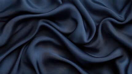 Obraz premium A close-up view of elegant navy blue silk fabric, beautifully draped and flowing, showcasing its soft texture and luxurious sheen.