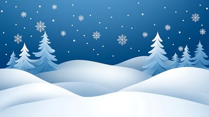 Snowy Winter Landscape With Pine Trees And Falling Snow