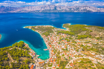 A stunning aerial view of Povlja on Brac Island, Croatia, showcasing its picturesque coastal...