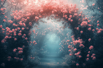 Fototapeta premium Maternity backdrop, wedding backdrop, photography background with an arch of delicate flowers.