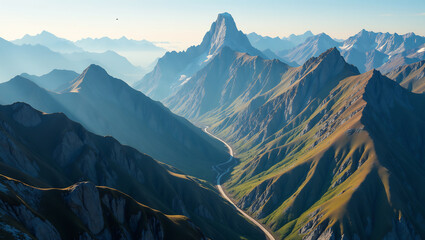 Naklejka premium Aerial View of Mountains and Valleys