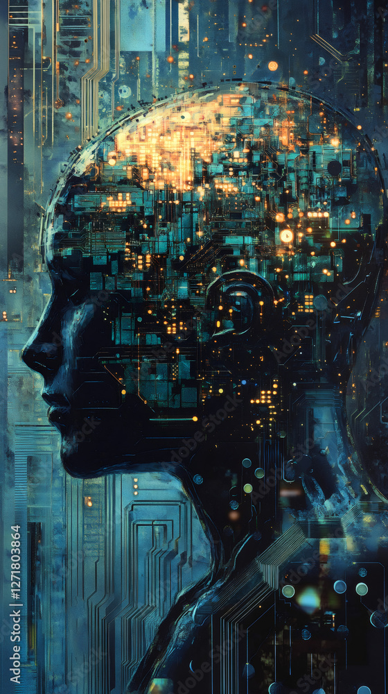 Leinwandbilder electronic components and circuits are creating a futuristic human brain, symbolizing artificial int