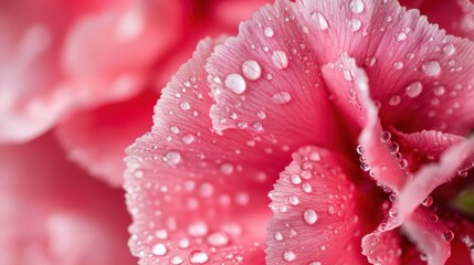 Fototapeta premium Close-up of a pink flower adorned with water droplets, showcasing intricate petals and a fresh, vibrant appearance.